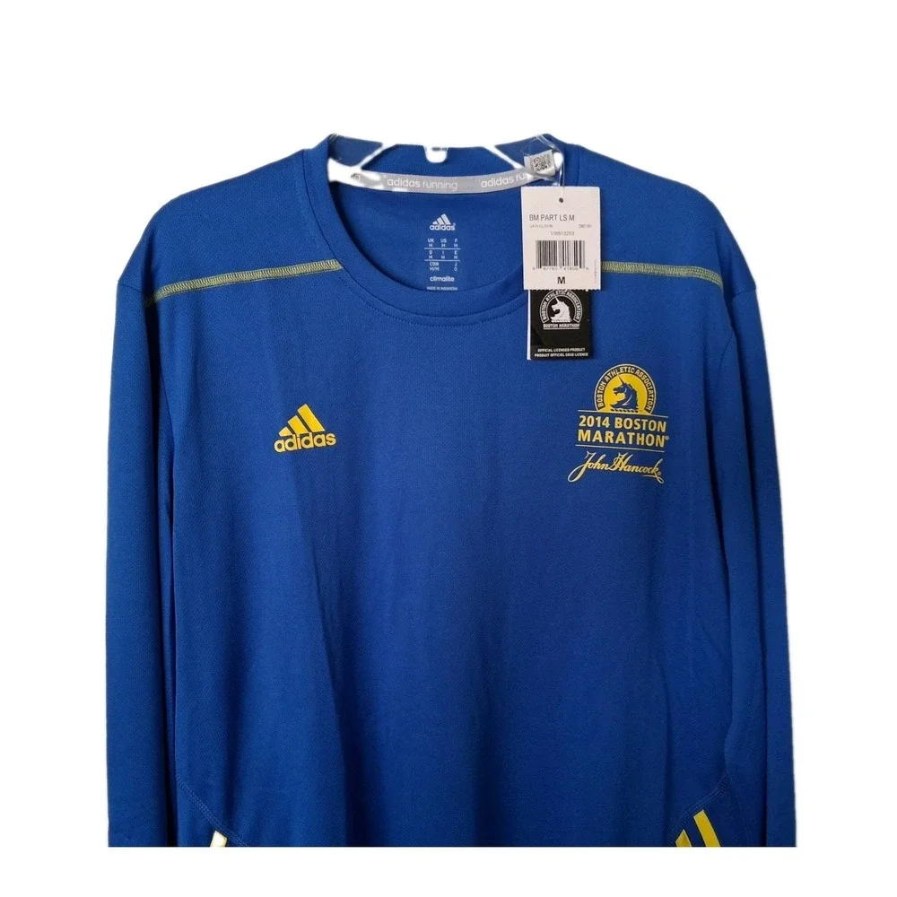 NOS Adidas 2014 Boston Marathon Long Sleeve Shirt Men's Medium Blue Climalite